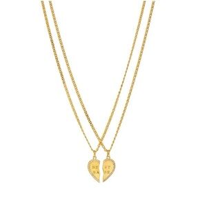 18K Gold Plated Best Babe BFF Heart Necklace Set NIB